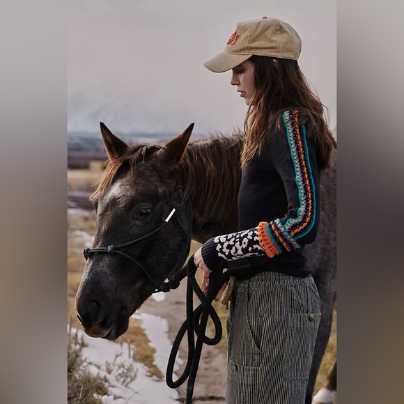 Free People Black Long Sleeve Switch it up Thermal Top Colorful Stripe Small - Picture 2 of 13